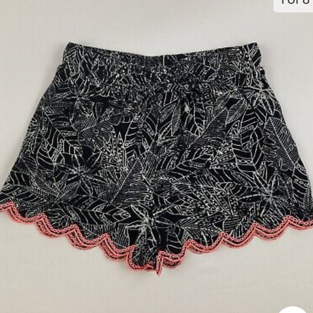 Mossimo Lounge Black Floral Leaf Print Pink Trim Shorts! Size Medium
